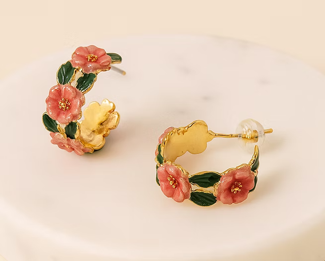 Camellia Chic Enamel Drop Earrings