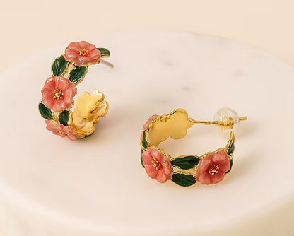 Camellia Chic Enamel Drop Earrings