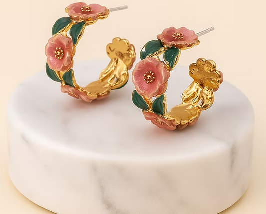Camellia Chic Enamel Drop Earrings